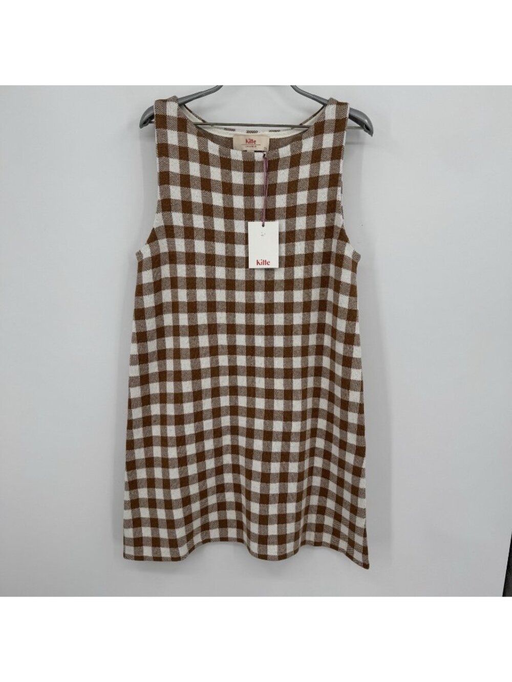 Kilte Collection Parker Mini Dress 3 L/XL Tan Gingham Washable Cotton Cashmere
